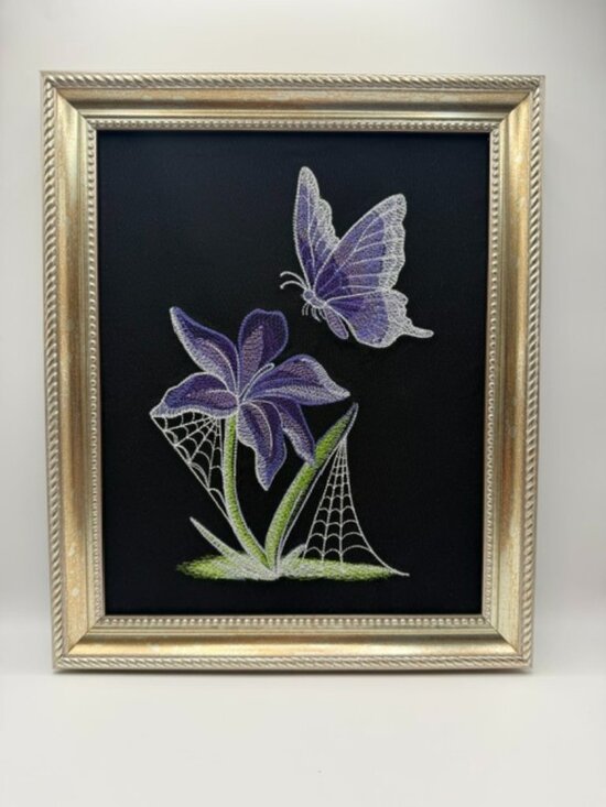 Simply Quilted Other - Homemade Purple & Green Butterfly & Flower 8X10 Framed Embroidery Art